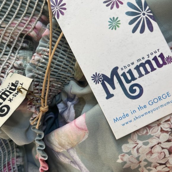 Show me your Mumu Maxi Dress Hawaii Orchid Summer Off Shoulder XS S NWT - Picture 9 of 9